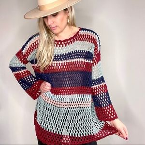 Show Me Your Mumu Burgundy Blue Knit Sweater M